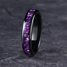 Stylish 4mm/8mm Amethyst Tungsten Ring | Black Wedding Band for Him & Her
