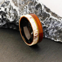 Antler & Red Oak Wood Ring with Guitar String | Tungsten Inner Shell, Hypoallergenic Men’s Band
