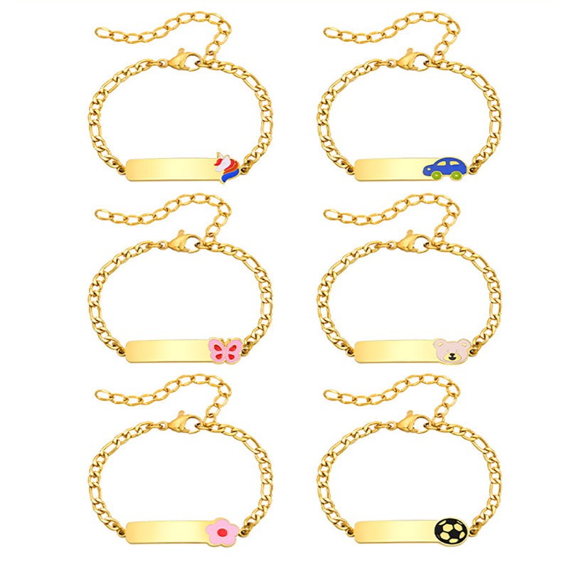 Baby Bracelet with Custom Name & Birthdate | Butterfly, Car & Bear Charms Included
