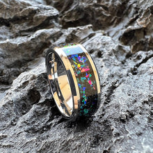 Bevelled Edges Galaxy Fire Opal Stones Ring - 8 mm Tungsten Ring - Mens Wedding Band - Engagement Ring - Anti Scratch Ring - Memorial Gift

