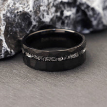 Black Meteorite Tungsten Wedding Ring | Men’s Tungsten Band, Black Wedding Band for Him

