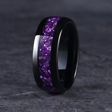 Black Tungsten Amethyst Ring | 4mm & 8mm Wedding, Engagement, and Anniversary Band
