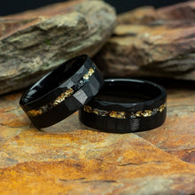 Black Tungsten Carbide Ring with Meteorite & Gold Leaf Inlay | 8mm Wedding & Engagement Band for Men
