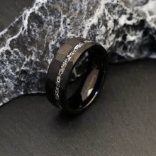 Black Tungsten Ring with Meteorite Inlay | Men’s Wedding Band, Tungsten Ring for Him
