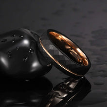 Black Tungsten Ring with Rose Gold Groove | 4mm, 6mm, 8mm Wedding Band for Him
