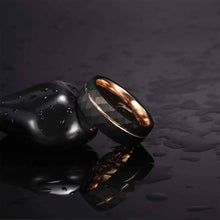 Black Tungsten Ring with Rose Gold Inlay | Wedding & Engagement Band
