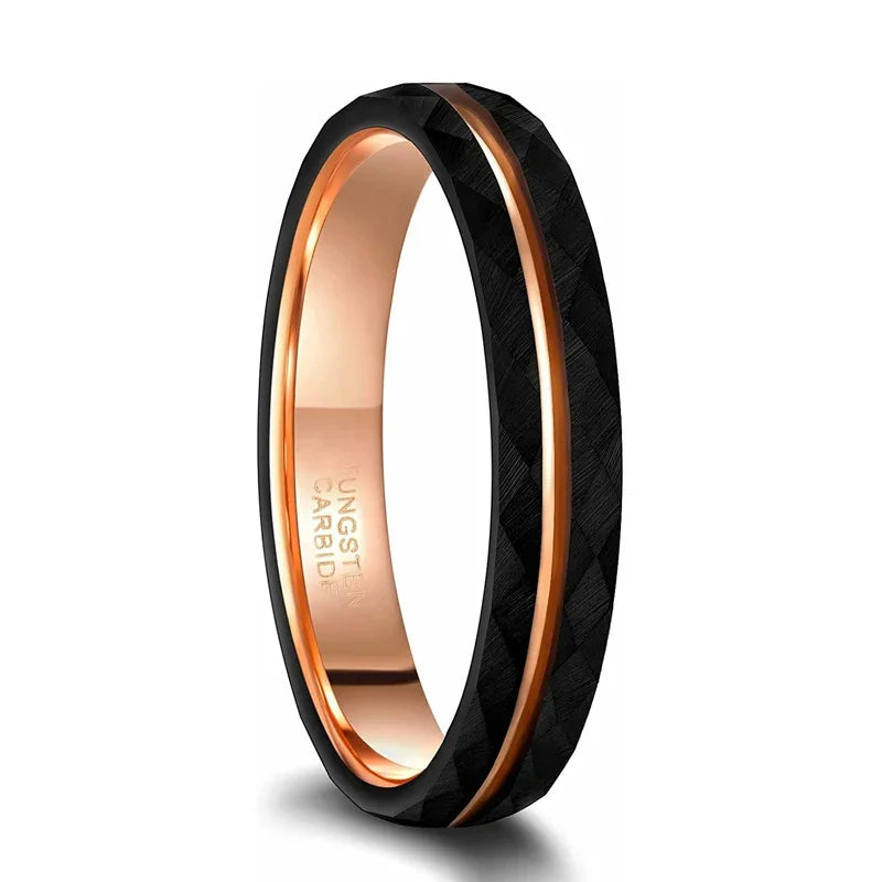Black Tungsten Wedding Band with Rose Gold Groove | 4mm, 6mm, 8mm Sizes Available
