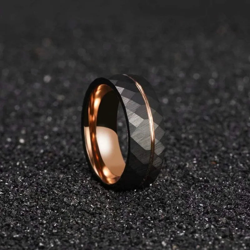 Black Tungsten Wedding Band with Rose Gold Groove Inlay | 4mm, 6mm, 8mm Sizes
