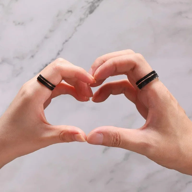 Black Tungsten Wedding Band with Rose Gold Inlay | 4mm, 6mm, 8mm Sizes
