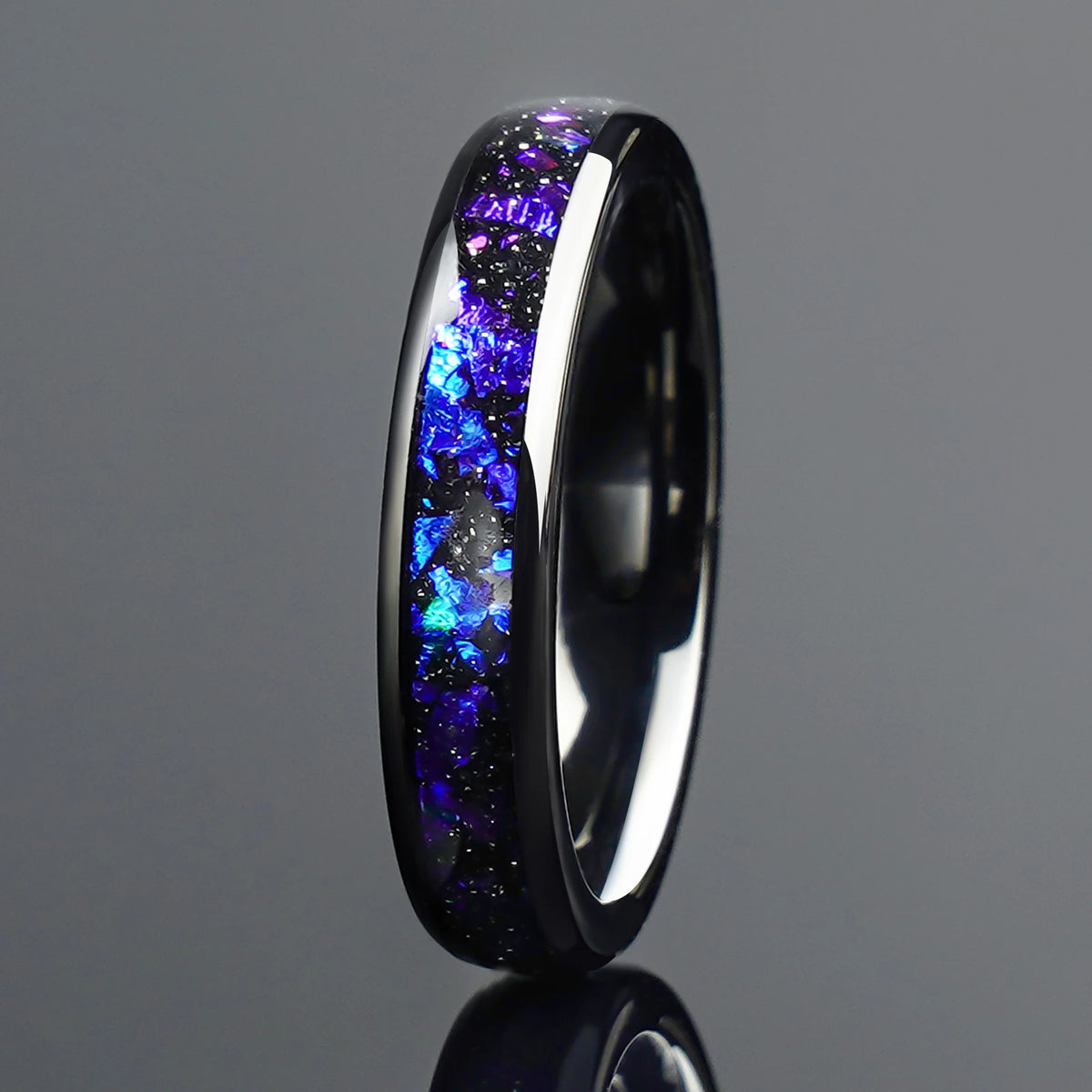 Black Tungsten Wedding Ring with Amethyst | 4mm & 8mm Anniversary Gift for Couples
