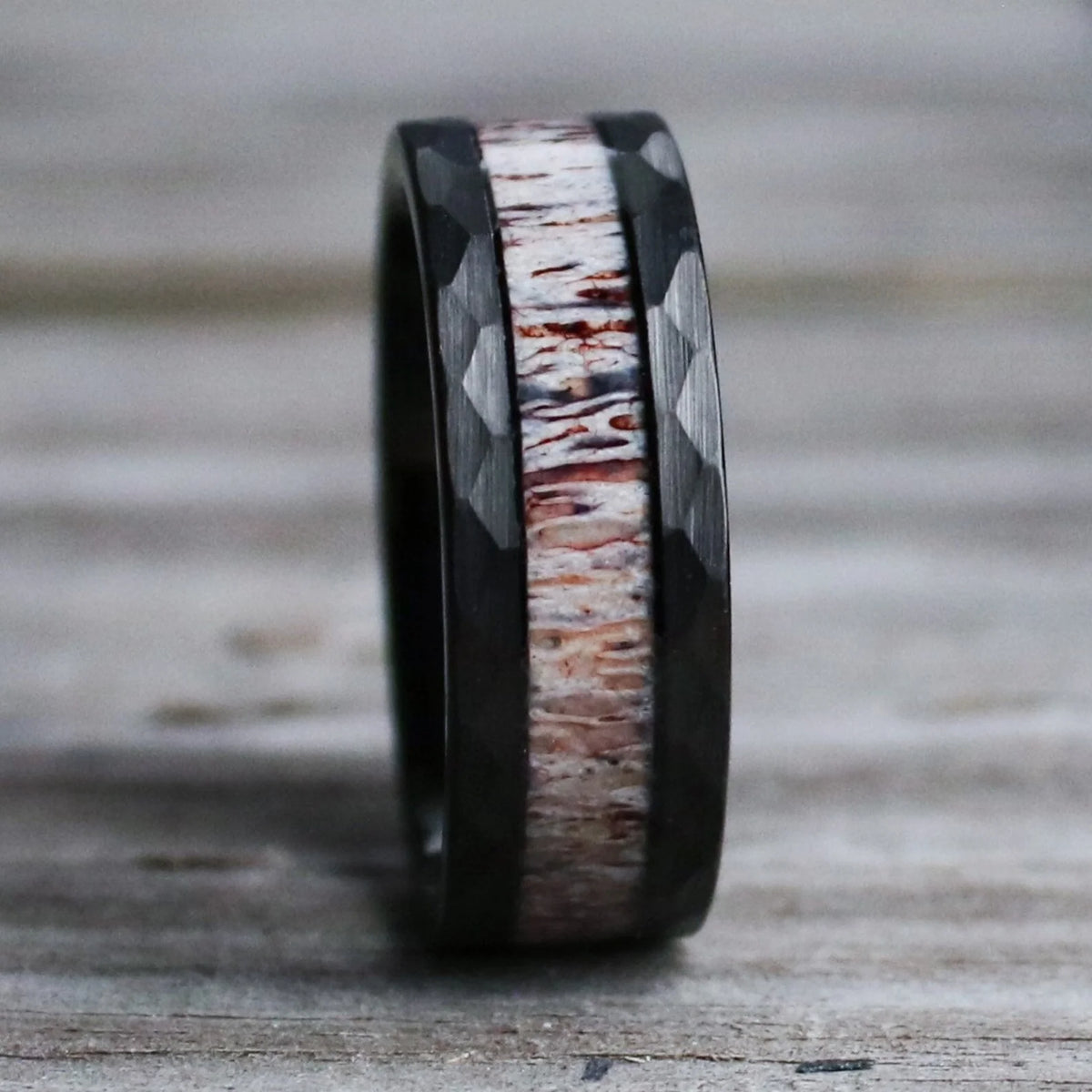 Black Tungsten Wedding Ring with Antler Inlay | 8mm Men’s Engagement Band, Birthday Gift
