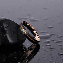 Black Tungsten Wedding Ring with Rose Gold Groove | 4mm, 6mm, 8mm Sizes, Modern Design

