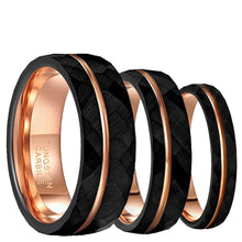 Black Tungsten Wedding Ring with Rose Gold Inlay | Engagement Band for Him
