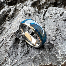 Blue Dyed Elder Wood Ring | Box Elder Wood Handcrafted 8mm Tungsten Wedding Band
