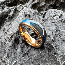 Blue Dyed Elder Wood Ring | Box Elder Wood Handcrafted Ring | 8 mm Domed Polished Tungsten Band | Nature-Inspired Jewellery | Wedding Bands
