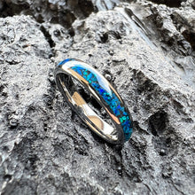 Blue Opal Black Tungsten Ring | 4mm Polished Wedding Band for Men & Women, Comfortable Fit
