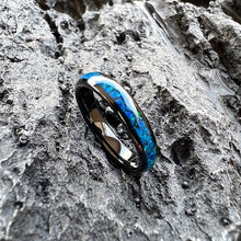 Blue Opal Tungsten Wedding Ring | 4mm Black Band for Men & Women, Polished Comfort Fit
