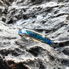 Blue Opal Tungsten Wedding Ring | 4mm Black Band for Men & Women, Polished Comfort Fit
