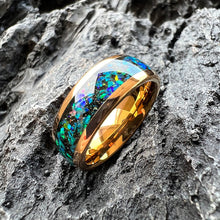 Golden Tungsten Galaxy Opal Band | 8mm Comfort Fit Wedding Ring for Couples
