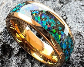 Golden Tungsten Wedding Ring | 8mm Galaxy Opal Band, Comfort Fit for Him & Her

