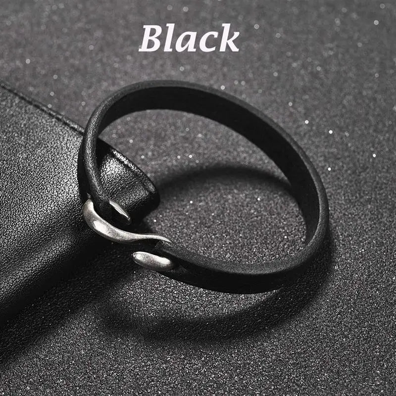 Men’s Genuine Leather Bracelet | Retro Cuff with Hooks | Unisex Wristband