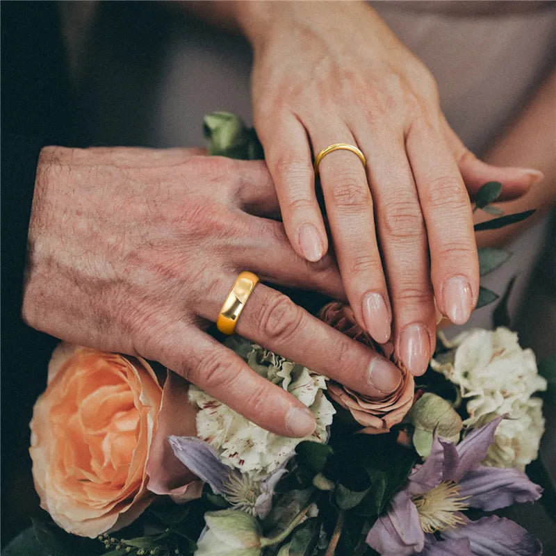 Gold Tungsten Wedding Band | Custom Engraved Couples Ring, 2-8mm