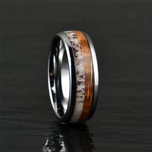 Men's 8mm Antler Whiskey Barrel Wood Tungsten Ring | Engagement & Anniversary Band for Him
