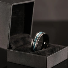 Men's 8mm Black Hammered Tungsten Ring | Crushed Turquoise Inlay, Wedding & Everyday Wear
