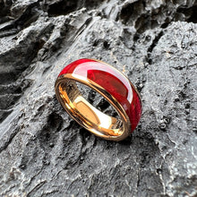Nature-Inspired Wedding Ring | Blood Red Dyed Box Elder Wood & Tungsten 8mm Band
