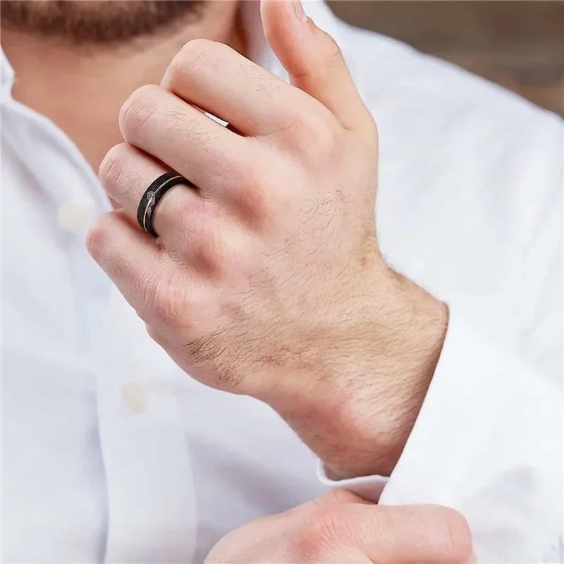 Rose Gold Groove Black Tungsten Wedding Ring | 4mm, 6mm, 8mm Wedding Band

