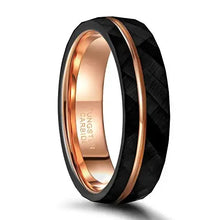 Rose Gold Grooved Black Tungsten Wedding Band | 4mm, 6mm, 8mm Men’s Ring
