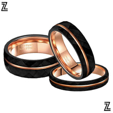 Rose Gold Inlay Black Tungsten Engagement Ring | Wedding & Wedding Band for Him

