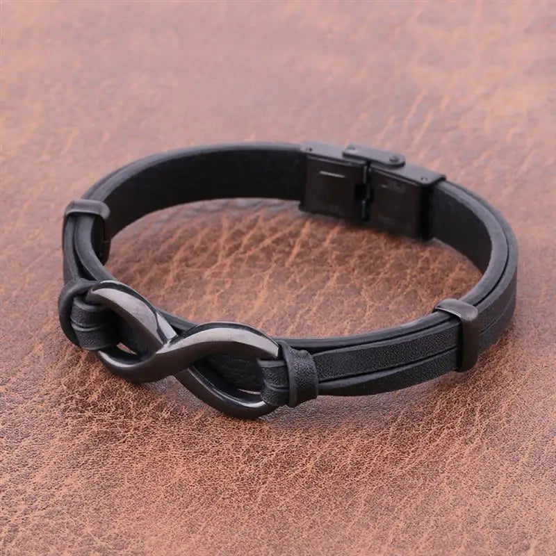 Men’s Leather Bracelet with Infinity Symbol | Custom Stainless Steel Gift