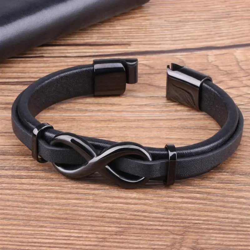 Men’s Leather Bracelet with Infinity Symbol | Custom Stainless Steel Gift