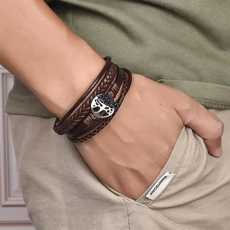 Men’s Tree of Life Leather Bracelet | Stainless Steel Magnetic Clasp