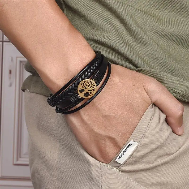 Men’s Tree of Life Leather Bracelet | Stainless Steel Magnetic Clasp