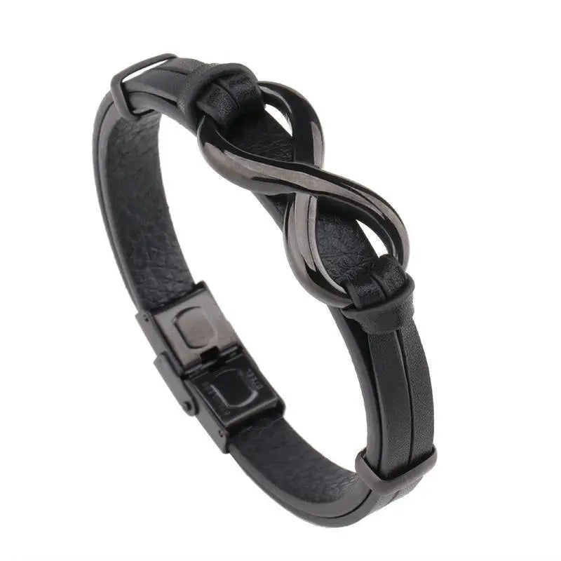Men’s Leather Bracelet with Infinity Symbol | Custom Stainless Steel Gift