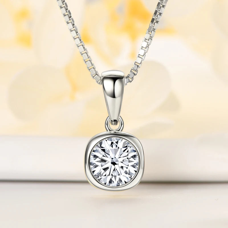Round 6.5mm 1.0 Carat D Moissanite Pendant Necklace | Elegant & Sparkling Fine Jewelry for Women