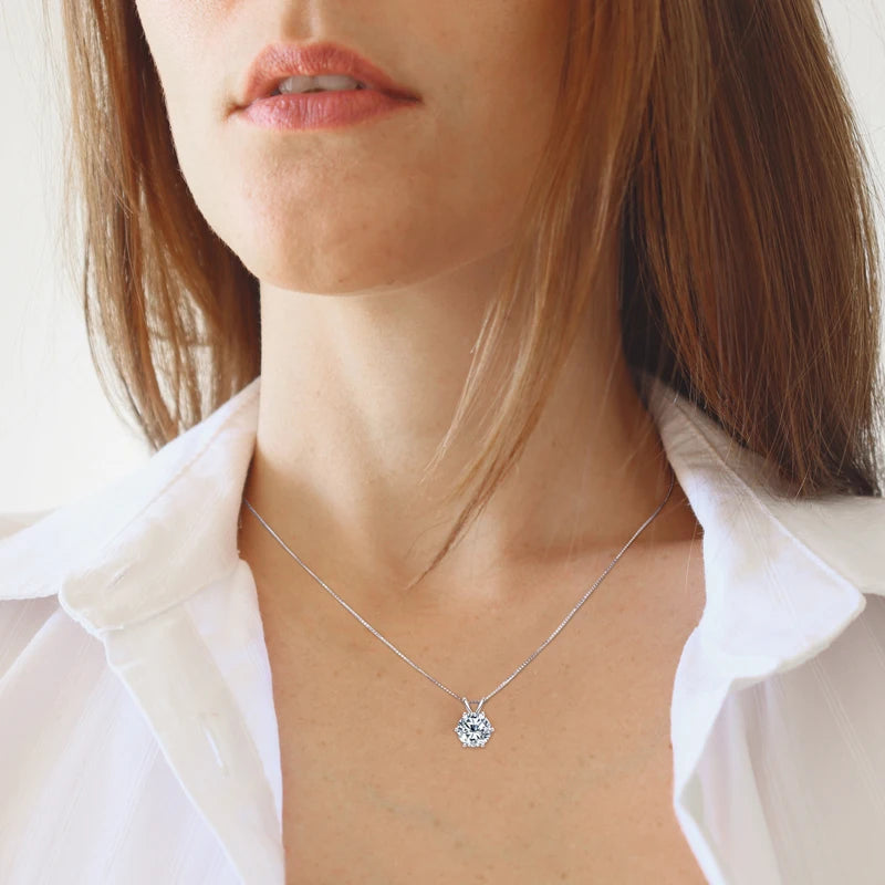 Round D Color Moissanite Solitaire Pendant Necklace in 925 Silver