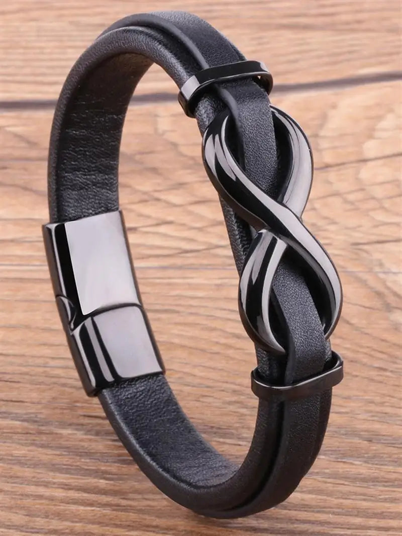 Men’s Leather Bracelet with Infinity Symbol | Custom Stainless Steel Gift