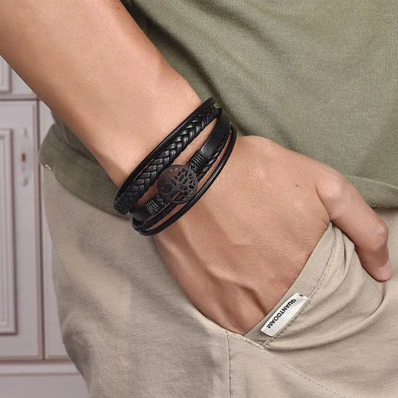 Men’s Tree of Life Leather Bracelet | Stainless Steel Magnetic Clasp