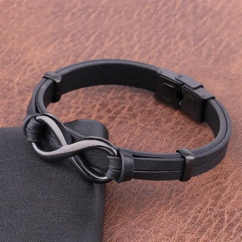 Men’s Leather Bracelet with Infinity Symbol | Custom Stainless Steel Gift
