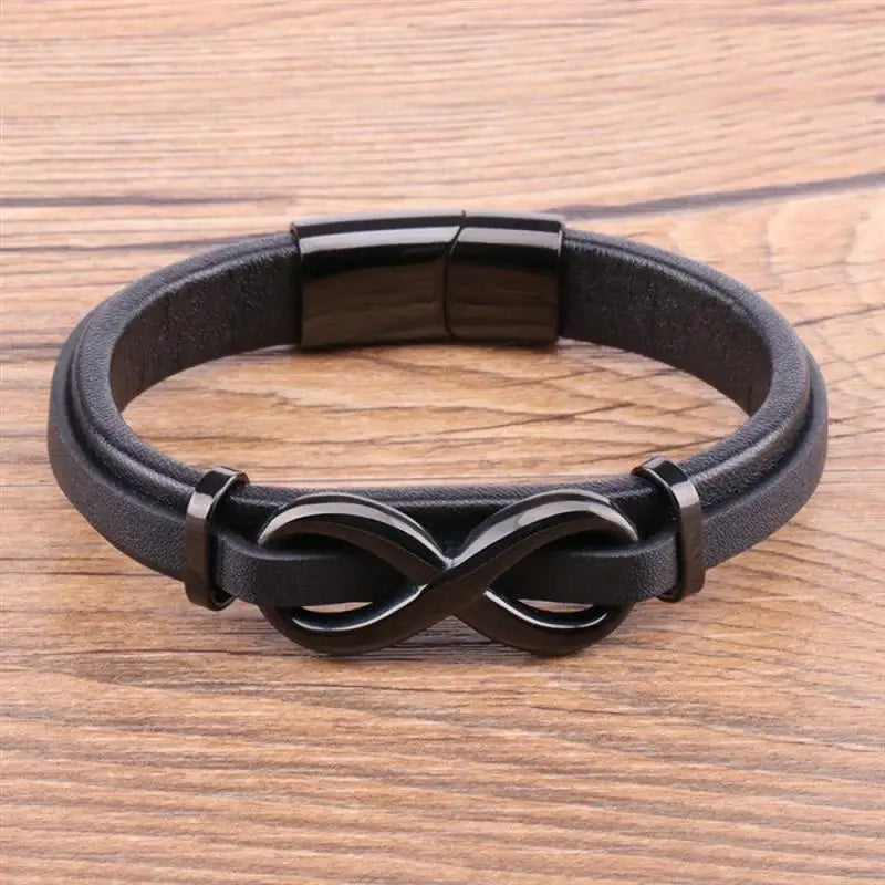 Men’s Leather Bracelet with Infinity Symbol | Custom Stainless Steel Gift