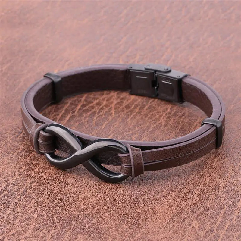 Men’s Leather Bracelet with Infinity Symbol | Custom Stainless Steel Gift