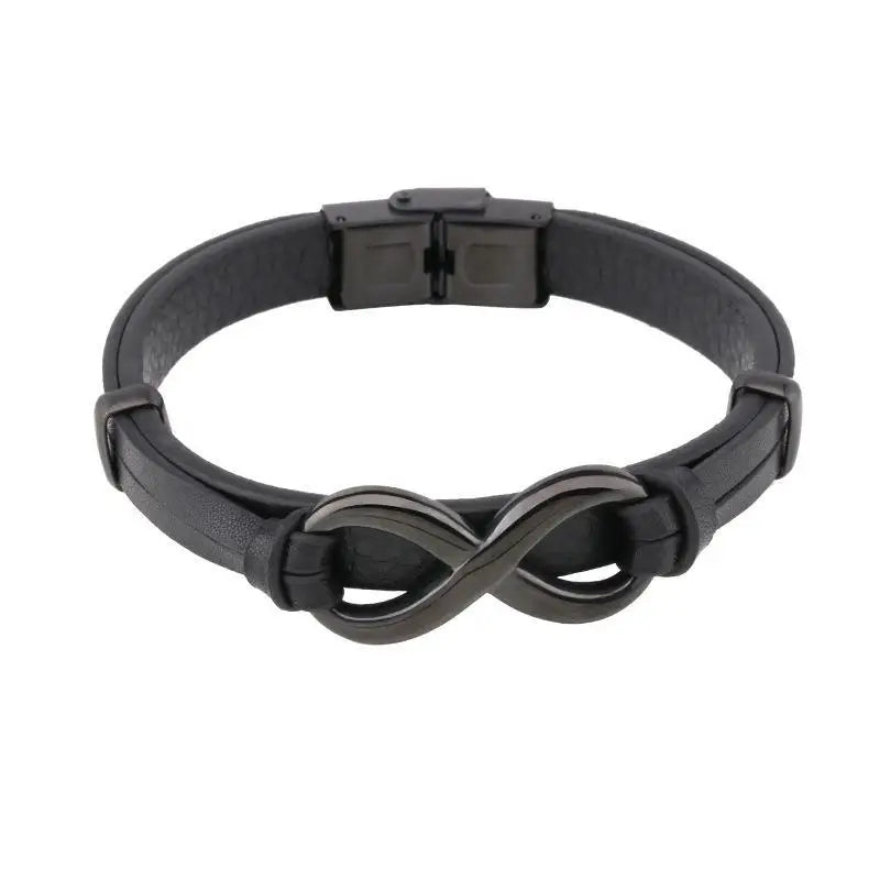 Men’s Leather Bracelet with Infinity Symbol | Custom Stainless Steel Gift