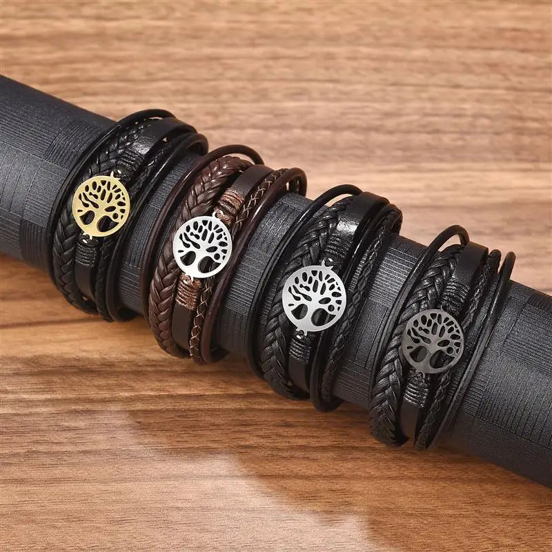 Men’s Tree of Life Leather Bracelet | Stainless Steel Magnetic Clasp