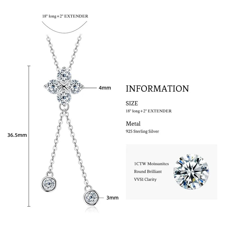 Four Leaf Clover Moissanite Pendant Necklace for Women – 925 Silver