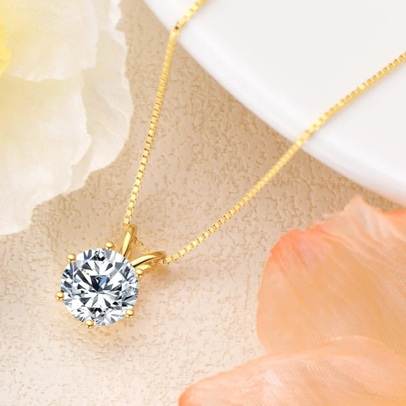 Round D Color Moissanite Solitaire Pendant Necklace in 925 Silver