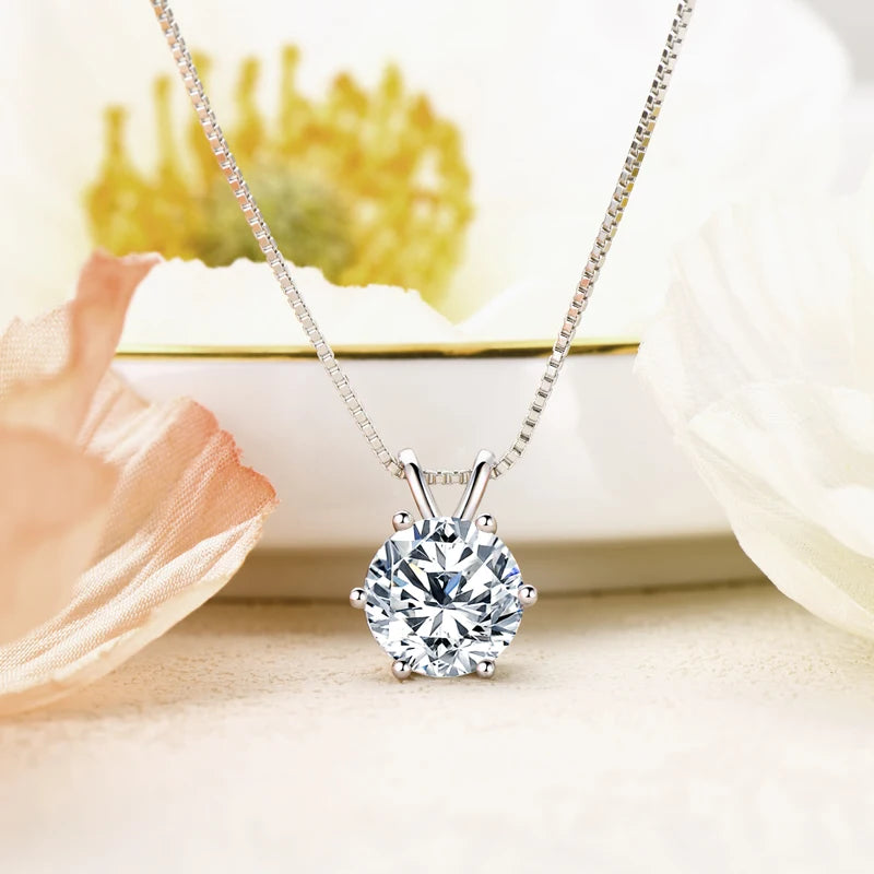 Round D Color Moissanite Solitaire Pendant Necklace in 925 Silver