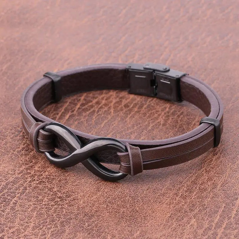 Men’s Leather Bracelet with Infinity Symbol | Custom Stainless Steel Gift